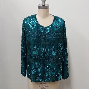 Vintage Draper's & Damon's Teal Green Sequin Jacket / Size PL